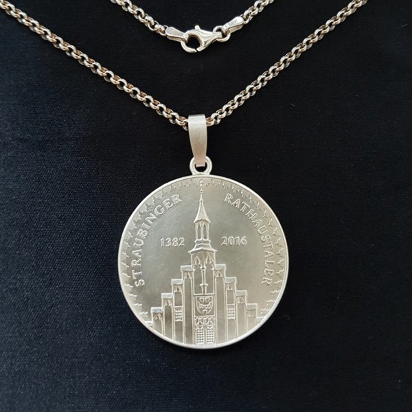 Straubinger Rathaustaler Schmuck-Anhänger Silber mit Silberkette